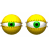 Yellow spherical character with green eyes showing sequential eye-opening and closing animation frames.