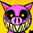 Pixelated cartoon pig icon with glowing eyes and sharp teeth on yellow background, next to green text reading "Original Icons .com".