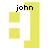 Two yellow pixelated icons with black text labels 'john' and 'zelli' above yellow squares, one partially obscured by a gray rectangle.