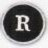 Black circular icon with white serif letter R centered on a light gray gradient background.