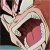 Pixelated close-up of a character's face with open mouth, dark hair, and light skin tones against blurred background.