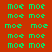Green pixelated text 'moe' repeated across four quadrants on red, purple, blue, and dark purple backgrounds.