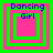 Four identical square display layered green and pink borders with blue text reading "Dancing Girl" above a central figure