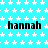 A static image with a cyan background patterned by white stars, displaying the word "hannah" in black pixelated text across multiple