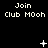 Black background with white pixelated text 'Join Club M00h' repeated three times per , animated white symbols changing across three