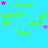 A static image with a bright cyan background displaying repeated green text "I love myself, yourself, and me, and her" surrounded by pink and purple stars.