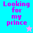 A 4-frame animated contact sheet showing pixelated text "Looking for my prince" with star symbols on cyan, light blue, pink, and light blue backgrounds.