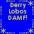 Blue background with yellow text and decorative elements arranged in a pattern