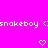 A bright pink background displays repeated white text 'snakeboy' with heart symbols between