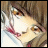 Pixelated anime-style character with brown hair and brown eyes, wearing a white top with red accents, positioned next to stylized text on a black background.