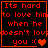 Red pixelated text on black background with orange border, four showing heart symbol variations
