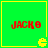 Four identical green square with yellow borders display red text 'JACKO' and yellow Pac-Man icons at bottom-right corners