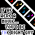 Pixelated text repeats across a black background with diagonal white lines and colored corner accents.