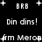 Pixelated text and symbols on black background with animated star-like elements, featuring repeated phrases 'Din dins!' and 'fm Meron' in white blocky font.