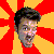 Two pixelated faces on a red and yellow starburst background with one face smiling and the other shouting.