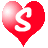 A red heart-shaped icon with a white 'S' symbol inside, accompanied by scattered gray pixelated shapes on the right side of the image.