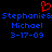 Red pixelated heart symbol above blue text reading 'Stephanie & Stephanie & Michael Michael 3-17-09' on black background.
