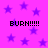 Purple star pattern background with four identical pixelated 'BURN!!!!!' text blocks arranged in a