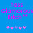 Blue background with pink pixelated text reading "Tass Glamorous Bitch" and five star-like symbols below, two versions side-by-side.