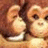 Two anime-style characters with light brown hair and closed eyes, positioned closely together in a static image with warm brown and beige tones.