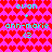 Pixelated icon with bright pink background covered in red heart shapes, displaying cyan text and symbols in a repeating pattern.