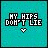Pixelated turquoise background with white text 'MY HIPS DON'T LIE' and a small heart symbol, where the word 'DON'T' animates to show red pixels.