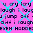 Pixelated text repeats across a pink background with cyan X patterns, displaying phrases like 'u cry icry' and 'even HARDEEVEN HARDEE' in black block letters.