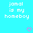 Pixelated text on cyan background with two pink heart icons below, static image.