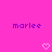 Pixelated text 'marlee' in purple on bright pink background with two white heart shapes below.