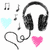 Pixelated icon with headphones, musical notes, hearts, and text reading 'You are the Music in Me' on light blue backgrounds.