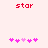 Red 'star' text above two of pink and light pink heart icons on a pale background