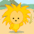Animated sunflower character with yellow petals and a beige face, standing on sandy ground beneath green trees.