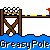 Pixelated animation of a small character moving across a bridge over water, with repeated 'GreasyPole' text below.
