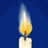 Animated candle with yellow-orange flame on white wax base against blue background, showing subtle flicker across frames.