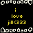Pixelated icon with yellow text 'i love jill<333' repeated three times on black background, surrounded by white pixel art borders.