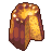 Pixelated icon of a glowing, golden-brown object with dark brown accents and scattered white sparkles against a light gray background.
