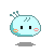 Pixelated light blue character with three antennae, black eyes, and pink cheeks in nine positions showing facial expression changes