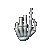 A silver skeletal hand with extended middle finger animates through three distinct poses against a gray background.