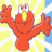 A 48x48 pixel animated buddy icon featuring a red Sesame Street character with yellow eyes and white teeth against a bright sunburst background, paired with green text reading "Give Elmo A HUG!" on the right side.