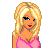 Pixel art of a blonde woman in pink pajamas with three variations showing different poses and text overlays.