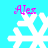 Four white snowflake icons with pink 'Alex' text above each, displayed on a cyan background in a