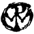 Black and white pixelated circular logo with stylized letters forming a peace symbol-like design, featuring overlapping shapes resembling the letter 'P' and other abstract forms within a ring.