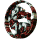 Circular and oval-shaped icons with swirling red, white, and green patterns on a gray background; some have striped handles.