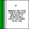 A 2x2 contact sheet of four animated frames showing a pixelated text-based icon with changing star symbols and green-highlighted words.