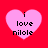 Four pink heart-shaped icons with black text "i love nilole" on a red background, each with distinct pixelation levels.