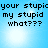Pixelated text on a blue gradient background with bright light effects, showing repeated phrases and question marks.
