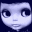 Pixelated doll face with large eyes and small mouth in three expressions against dark background, one section grayed out.
