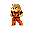 Pixel art character in orange martial arts uniform with black belt, performing sequential fighting poses against gray background.