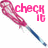 Two pink and blue lacrosse sticks with pixelated text reading 'check it' between them on a white background.