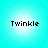 Four identical pixelated text icons arranged in a on a cyan background, each displaying the word "Twinkle" with black lettering